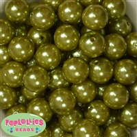 20mm Olive Green Faux Acrylic Pearl Bubblegum Beads Bulk