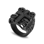 Stainless Steel Casting Ring cross and skull  Ip Black plating