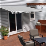 Motorized Retractable Patio Awning - 12X10 Feet - Grey and White Striped - ALEKO