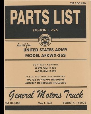 TM 10-1450 Parts Manual for 2 1/2 Ton 6x6 Model AFKWX-353