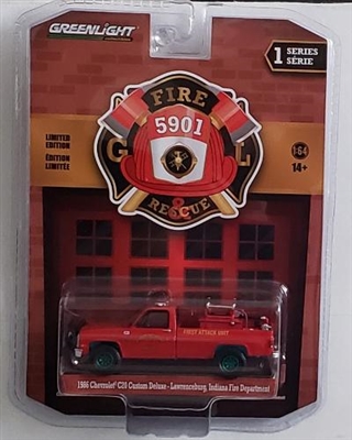 Greenlight Collectibles Fire & Rescue Series 1 - 1986 Chevrolet Custom Deluxe (Lawrenceburg IN Fire Dept) (Green Machine)