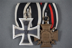 Original Third Reich World War I Iron Cross 2nd Class And Honor Cross (Hindenburg Cross) For Combatant Ribbon Bar Lot