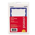 UNIVERSAL OFFICE PRODUCTS Border-Style Self-Adhesive Name Badges, 3 1/2 x 2 1/4, White/Blue, 100/Pack