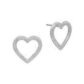 Worn Silver Textured Open Heart Stud Earring
