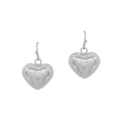 Small Silver Textured Heart .5" Drop  Earring