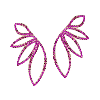 Hot Pink Rhinestone Metal Flower Shaped Post 2" Earring
