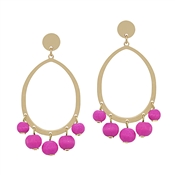 Open Gold Circle with Hot Pink Wood Beaded Accents 2" Earring