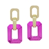 Gold and Hot Pink Metallic Open Rectangle 1.25" Earring