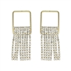 Gold Open Square Post with Rhinestone Tassel 2" Earring