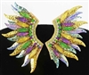 Gold, Green, and Purple Glitter and Rhinestone Winged 3" Mardi Gras Earring