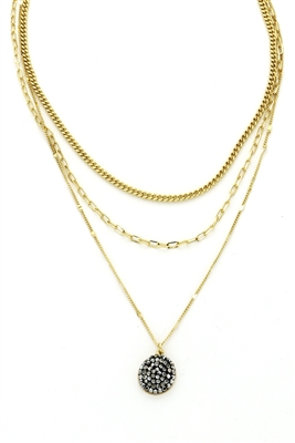 Gold Triple Layered with Hematite Crushed Stone 16"-18" Necklace
