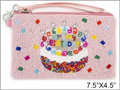 "It's My Birthday" 5x7 Seed Bead Wallet with Wrist Strap