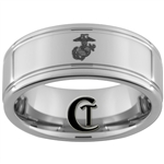 8mm Two-Grooved Tungsten Carbide with a Lasered Marines Eagle Globe and Anchor Design