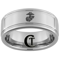 8mm Two-Grooved Tungsten Carbide with a Lasered Marines Eagle Globe and Anchor Design