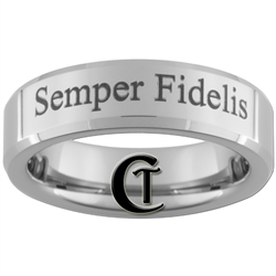 6mm Beveled Tungsten Marines Semper Fidelis Design Ring.