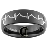 7mm Black Dome Tungsten Carbide Heart EKG Design
