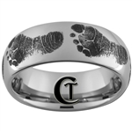 8mm Dome Tungsten Carbide Baby Footprints Design Ring.