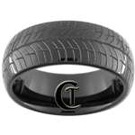 8mm Black Dome Tungsten Carbide Tire Tread Design Ring.