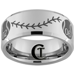 Build Your Own Custom 10mm Beveled Tungsten Carbide Multiple Baseball Number With Baseballs with Stitches Design
