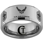 10mm Beveled Tungsten Carbide Air Force Chief Master Sergeant Ring Design.