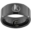 10mm Black Beveled Tungsten Carbide Wolf Howling At The Moon Design