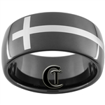11mm Black Dome Tungsten Carbide White Lasered Connected Cross Design
