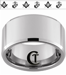 12mm Beveled Tungsten Alternating Masonic Square & Compass and Marines Eagle Globe & Anchor Design Ring