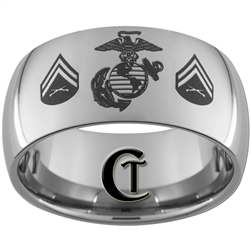 12mm Dome Tungsten Carbide Marine Corporal Design Ring.