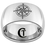 12mm Dome Tungsten Carbide Nautical Compass Design Ring.