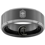 8mm Black Beveled Two-Toned Tungsten Carbide Air Force Chief Master Sergeant Rank Design Ring