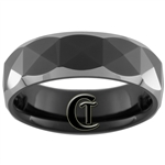 **Clearance** 7mm Dome Black Tungsten Carbide Faceted Design -Size 8 1/2