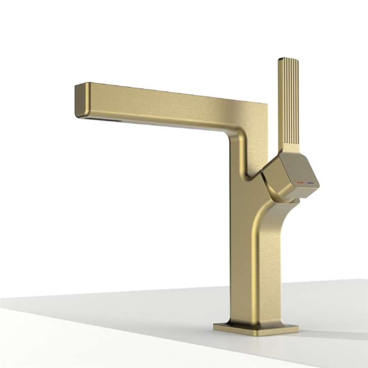 Fontana Cold Hot Mixer Deck Mounted Bathroom Basin Faucet in Brushed Gold