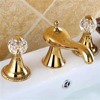Molino Bathroom widespread Lavatory mixer Gold Sink faucet With crystal handles