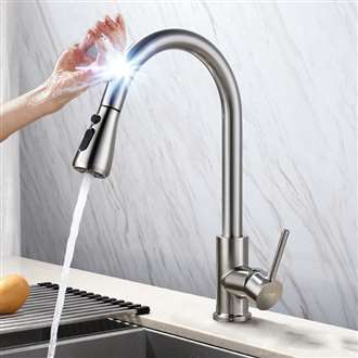 Fontana Melun Stainless Steel Pull Down Kitchen Faucet with Assistive Touch in Brushed Nickel Finish