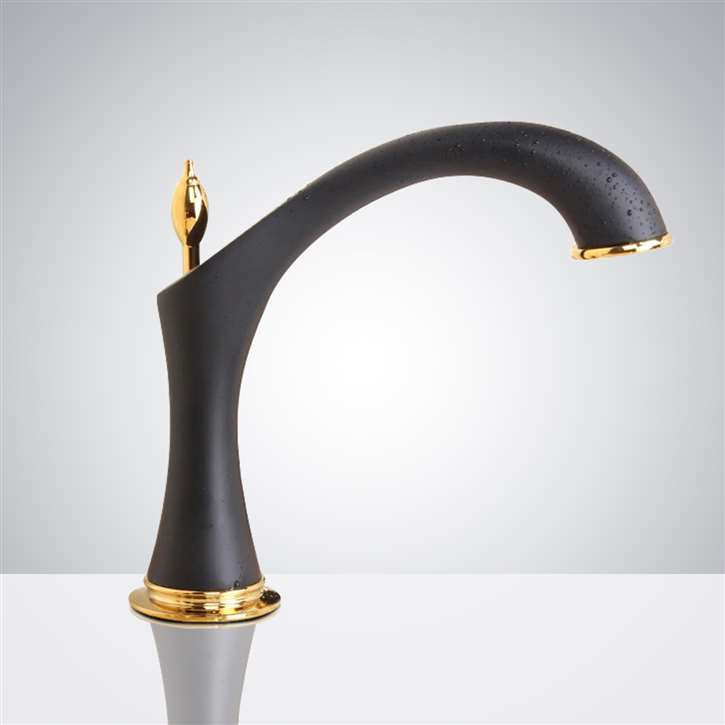 Fontana Matte Black and Gold Widespread Automatic Sensor Bathroom Faucet