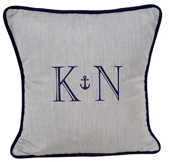 Anchor Monogram Pillow in Granite - Luxury Coastal Decor | Nantucket Bound