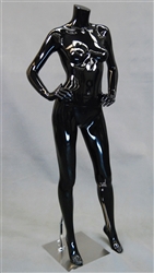 Glossy Black Headless Female Mannequin with hands on hips