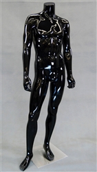 Headless Male Mannequin in Glossy Black with Straight On Pose from www.zingdisplay.com