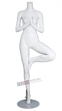 Female Yoga Mannequin Glossy White Tree Pose Headless Changeable Heads
