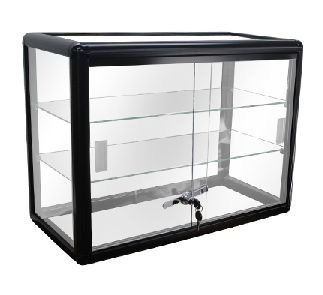 Glass Countertop Display. Comes with 2 glass shelves and a sliding glass door that locks. Shop all of our countertop displays at www.zingdisplay.com