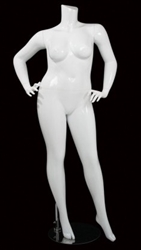 Glossy White  Female Plus Size 16 Mannequin - Leg Out Hands on Hips