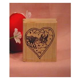 Heart with Cupids Art Rubber Stamp