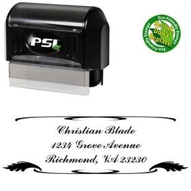 PSI Pre-Ink Leaf Commercial Script Monogrammed Address Rubber Stamp