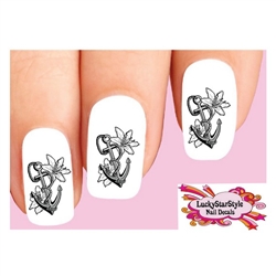 Anchor with Lilly Flowers Set of 20  Waterslide Nail Decals