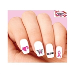 Pink Breast Cancer Awareness Ribbon, Heart, Butterfly & Hope Assorted Set of 20 Waterslide Nail Decals