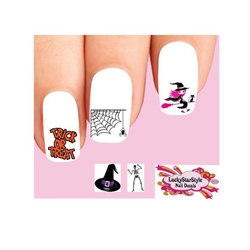 Halloween Pink Witch, Trick or Treat, Spider Web & Skeleton Assorted #2 Waterslide Nail Decals