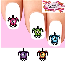 Colorful Hawaiian Turtle with Hibiscus Assorted Set of 20 Waterslide Nail Decals