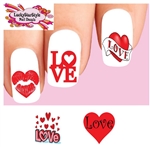 Valentines Love Hearts Kiss Assorted Set of 20 Waterslide Nail Decals