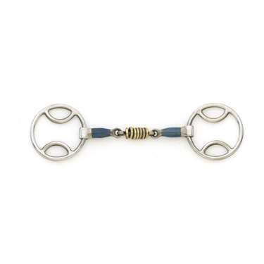 Centaur Blue Steel Loop Ring Gag with Brass Rollers Bit