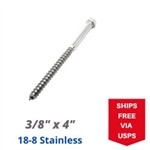 3/8" x 4" 18-8 Stainless Hex Lag Screw 25 Pieces